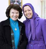 Mrs. Danielle Mitterrand (in the picture above with Mrs. Rajavi), former first lady of France, discussed the cult allegation at a press conference in 2003.  She said describing the PMOI as a cult is "completely false" and gives the public a "wrong impression of this organization."